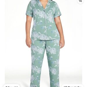 Plus Size Joyspun Floral Pajama Set - Sage Green